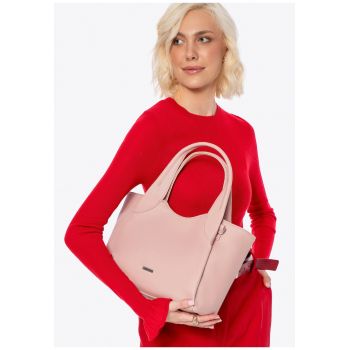 Geanta de dama  mica - din ecopiele - roz - cu doua manere si curea detasabila