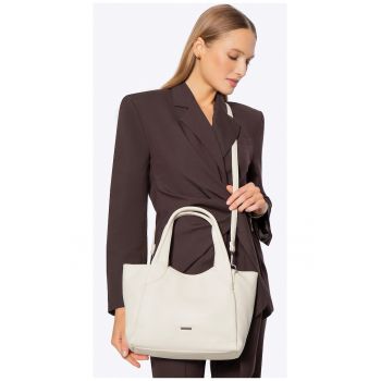 Geanta de dama  mica - din piele ecologica - crem - cu doua manere si curea detasabila