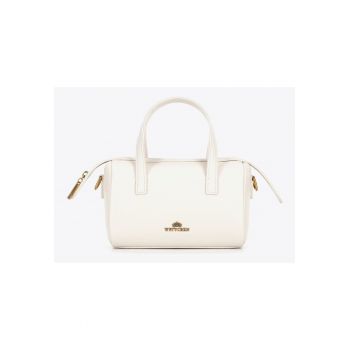 Geanta de dama  mica - din piele naturala - crem - cu curea reglabila - design elegant