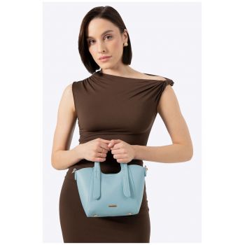 Geanta de dama  mini - ecologica - albastra - cu manere decorative si bretea reglabila