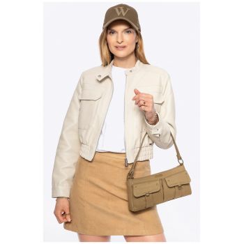 Geanta de dama  model cu manere si curea reglabila - 44% bumbac - 36% poliester - 20% poliuretan - khaki