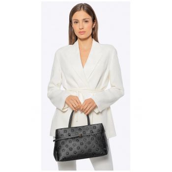 Geanta de dama  model elegant din piele ecologica - neagra - cu doua compartimente si curea reglabila