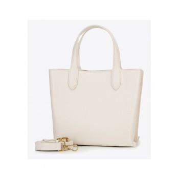 Geanta de dama  piele naturala - crem - cu manere clasice - dimensiuni compacte