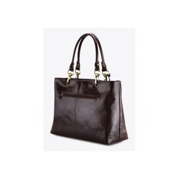 Geanta de dama  piele naturala - vintage - maro inchis - cu compartiment principal cu fermoar