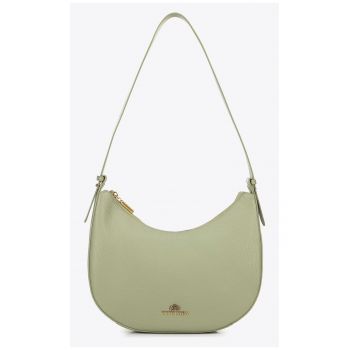 Geanta de dama  tip bagheta - piele naturala - verde pistachio - cu curea reglabila