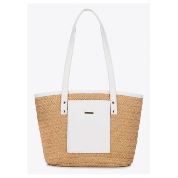 Geanta de dama tip cos  bej-crem - material din pletenie - cu manere din piele ecologica - dimensiuni 30x45cm