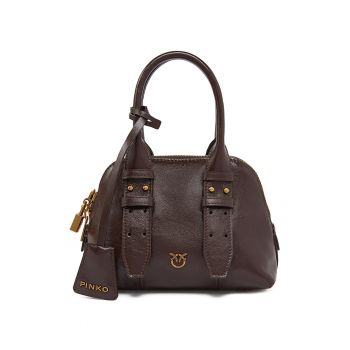 Geanta de piele cu bareta de umar si lacat cu logo