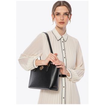 Geanta de umar din piele naturala  neagra cu detalii argintii si aurii