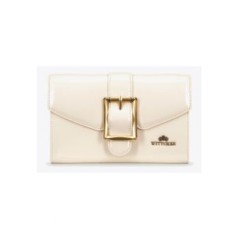 Geanta de umar pentru dama  din piele naturala lacuita - cu 2 compartimente - bej deschis