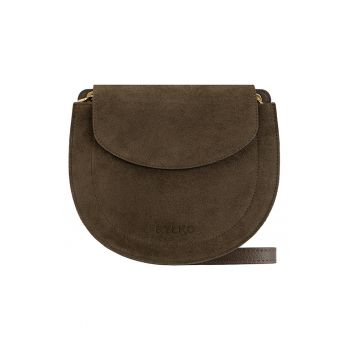 Geanta din piele intoarsa cu bareta de umar si clapa