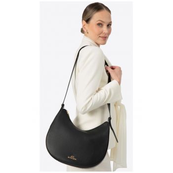 Geanta din piele -  model bagheta - neagra - cu curea reglabila - 80% piele naturala - 20% microfibra