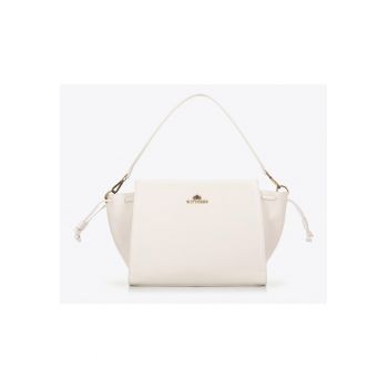 Geanta din piele naturala  crem - cu bretele reglabile si manere detasabile