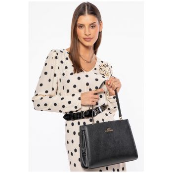 Geanta din piele naturala  model cu snururi - neagra