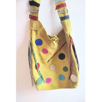 Geanta galbena handmade ,cu bulinute colorate ,unicat
