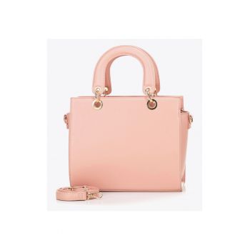 Geanta medie cu model geometric -  roz - 3 compartimente