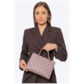 Geanta mica din piele ecologica cu model -  roz - 3 compartimente - curea reglabila