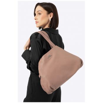 Geanta shopper din piele naturala -  bej - doua compartimente - cu inchidere pe fermoar si magnet