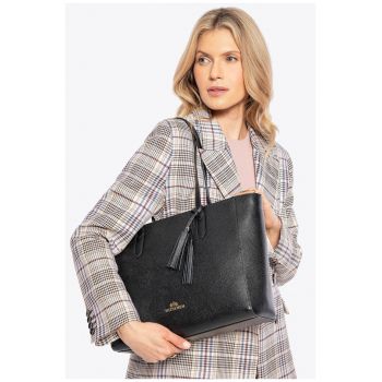 Geanta shopper din piele  neagra cu detalii aurii - format A4 - trei compartimente interioare