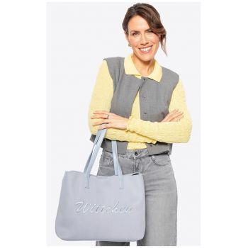 Geanta shopper  poliester si ecopiele - albastra - cu manere reglabile