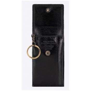 Husa pentru chei  din piele naturala - 2 buzunare externe - 11x6 -5cm - negru
