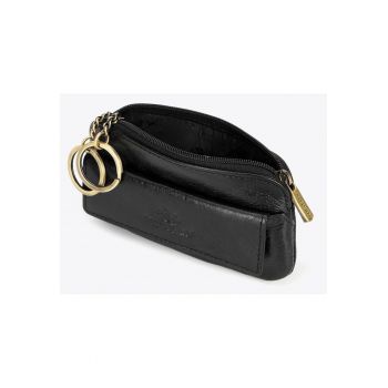 Husa pentru chei din piele naturala  colectia Italy - negru - cu doua inele pentru chei - inchidere cu fermoar