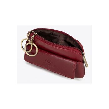 Husa pentru chei din piele naturala  rosu - piele naturala - cu fermoar - organizare practica