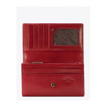 Portofel dama  Arizona - piele naturala - rosu - 10x16cm - cu protectie RFID - 7 locuri pentru carduri