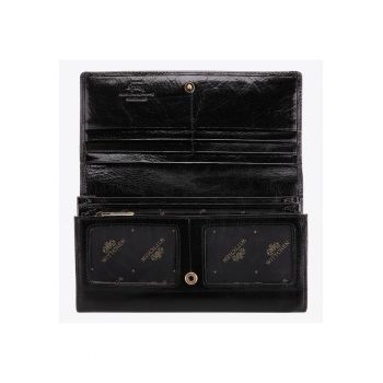 Portofel dama  din piele naturala - negru - 10x18 -5cm - cu multe compartimente