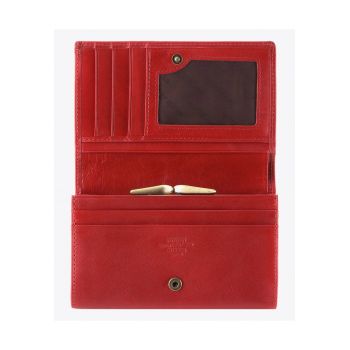 Portofel dama  din piele naturala - rosu - 10x15cm - cu multiple compartimente