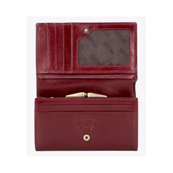 Portofel dama  din piele naturala - rosu - cu 3 locuri pentru carduri - 10 compartimente