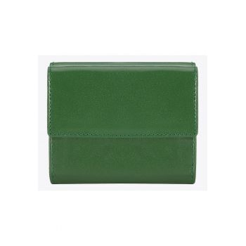 Portofel dama  din piele naturala - verde - cu 4 locuri pentru carduri - dimensiuni compacte