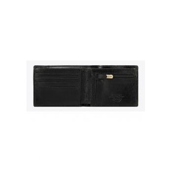 Portofel din piele -  colectia Italy - 9x11cm - negru-auriu - cu compartimente pentru carduri si bancnote