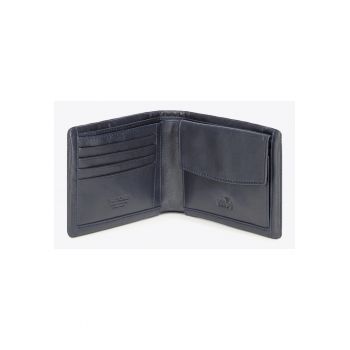 Portofel din piele naturala  fara inchidere - 9 -5x12 -5cm - doua compartimente pentru bancnote - 4 locuri pentru carduri - culoare bleumarin