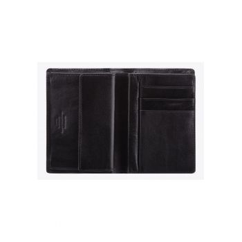 Portofel  din piele naturala - negru - 9x13cm - cu loc pentru carduri si certificat de autenticitate