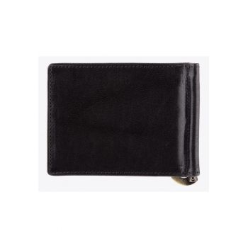 Portofel din piele naturala  unisex - 6 locuri pentru carduri - 8x10.5cm - negru