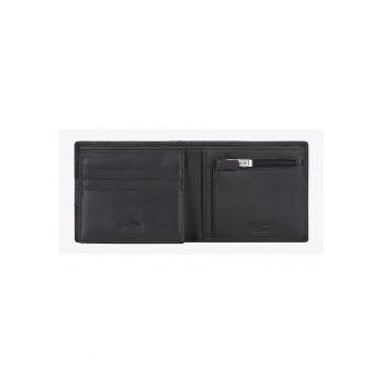 Portofel din piele  unisex - negru-albastru - 11x10cm