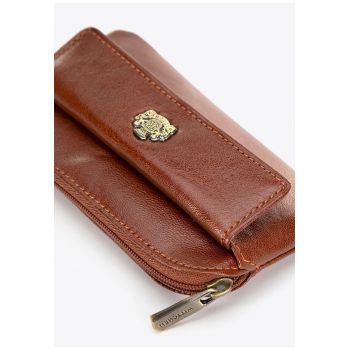 Portofel pentru chei  Arizona - din piele naturala - cu compartiment - maro deschis