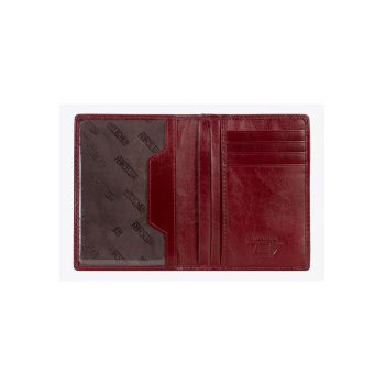 Portofel pentru documente din piele naturala  rosu - 12 -5cm x 9 -5cm - cu 3 compartimente pentru documente si 4 pentru carduri