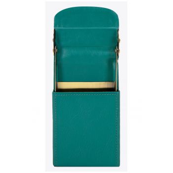 Portofel pentru vizitii din piele naturala  verde - compact - cu logo embosat