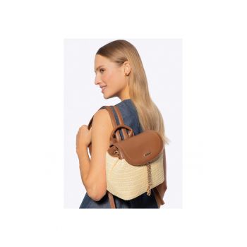 Rucsac  bej-maro - polipropilena/poliuretan - cu 2 buzunare - cu clapa magnetica