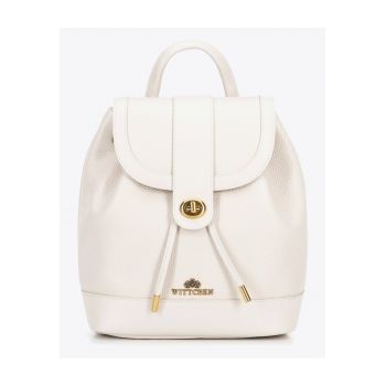 Rucsac dama  din piele naturala - crem - cu doua buzunare si bretele reglabile