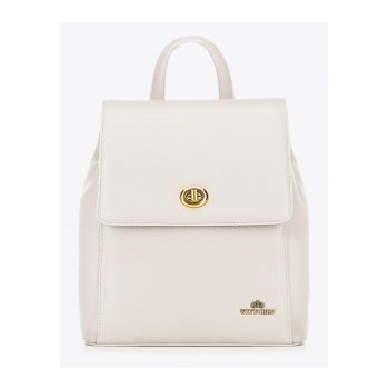 Rucsac dama  din piele naturala - cu doua compartimente - detaliu cu clama - crem - 30x40cm