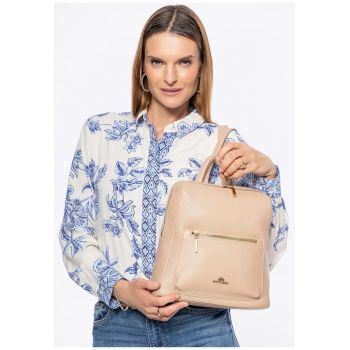 Rucsac dama  din piele naturala - design modern - bej - 80% piele naturala