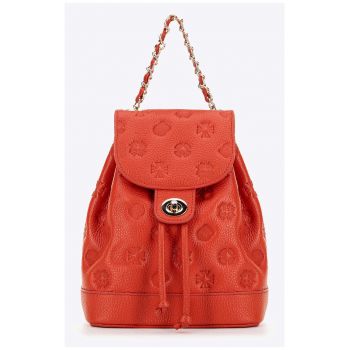 Rucsac dama  din piele naturala portocalie cu detalii elegante - 2 compartimente