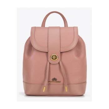 Rucsac dama  din piele naturala - roz - cu doua buzunare si bretele reglabile