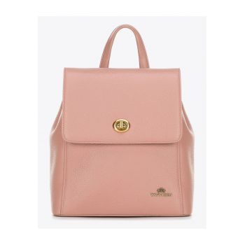 Rucsac dama  din piele naturala - roz - cu doua compartimente si detaliu cu clama rotativa