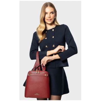 Rucsac dama  trapez - piele naturala - detalii metalice - rosu