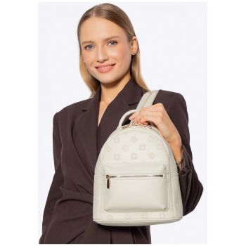 Rucsac fashion dama  din piele ecologica crem - cu doua buzunare - design modern