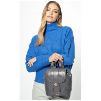 Rucsac fashion dama  din piele ecologica cu design geometric - gri