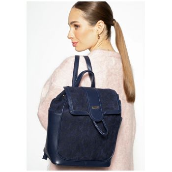 Rucsac fashion dama  din piele ecologica cu insertie textila - albastru